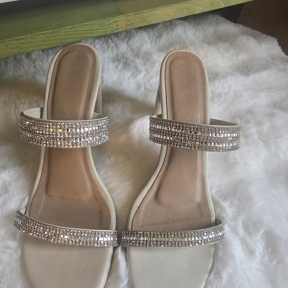 Kaanas Cream Sandals with Silver Rhinestones